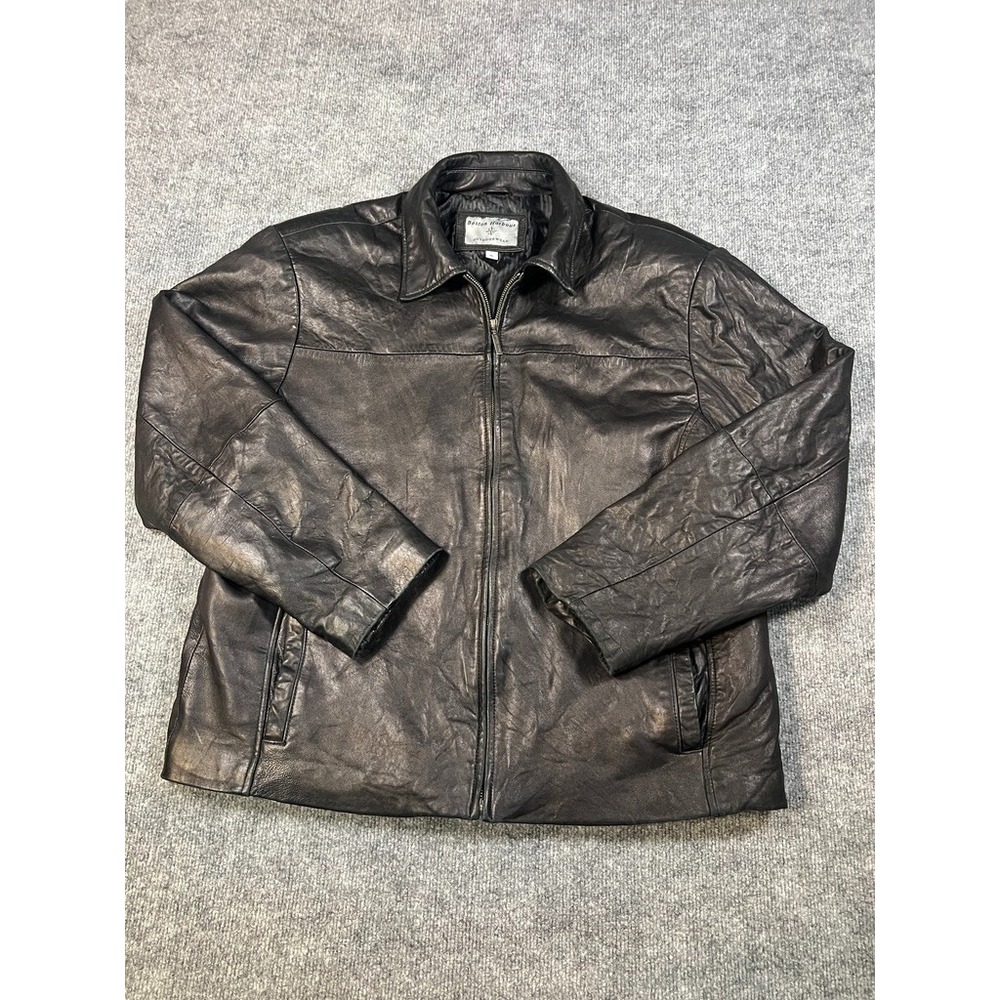 Boston Harbour Mens XL Leather Jacket Black Full Zip Lined Y2K  Dadcore Moto